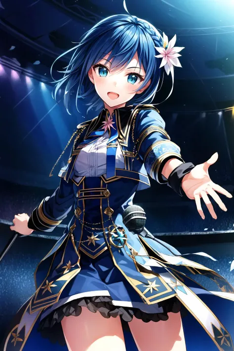 masterpiece, best quality, detailed face,(ultra hi res:1.2),(illustration:1.3),(game cg:1.2),(official concept art: 1.2),
(1girl:1.5),
(15 years old:1.2),
kawaii,
(crowd:1.2),
BREAK
(small breasts:1.1) ,
(slender),
(cdy:1.2),
<lora:Anastasiacos_V1:0.8>,
singing,
(stage,Spotlight:1.2),
holding 1 microphone,
BREAK
<lora:add_detail:0.5>
aqua color eyes,
twin drills hair,
hair flower,
french braid,
pink hair,