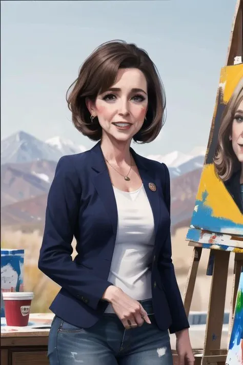 painting of Firebrand Republican congresswoman Lauren Boebertâs reelection plans in a Colorado district she recently switched to are not going according to plan, at least based on the results of a new straw poll. , <lora:R2W_paint:1>