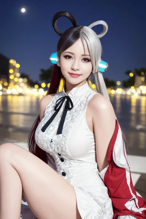 (masterpiece), (best quality),(ultra_highres),(8k resolution),(realistic),(ultra_detailed),(((realism:1.4))),finely detail,high res,colorful,intricate detail,HDR,hand of Guido Daniele, breasts,smile, cool & sexy \(idolmaster\),
half body, Looking at the viewer,slim_legs, younger,beautiful_girl,1 girl, beautiful tooth, rs old, ((beautiful eyes)), ((beautiful face)), ((focus on face)),
<lora:aiBeautyIthlinni_ithlinniV1:0.4>moon ,outdoor,cosplay, solo,
uta \(one piece\), <lora:utaOnePieceLora_1:0.8>, ((((light red and white hair, hair over eyes, long hair, two side up)))), vietnamese dress