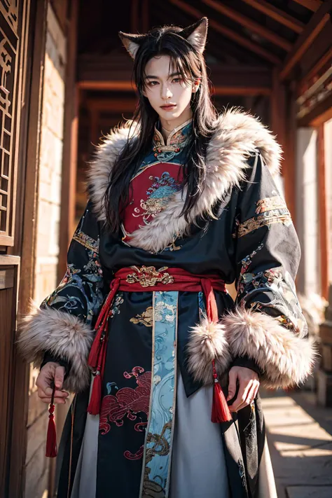 masterpiece , male focus, 1boy, solo, Wolf Ears, long hair, Depth of field, Background Blur, sky, ancient chinese architecture,
<lora:zlh:0.3> <lora:zangzu2:0.6> <lora:add_detail:0.3>