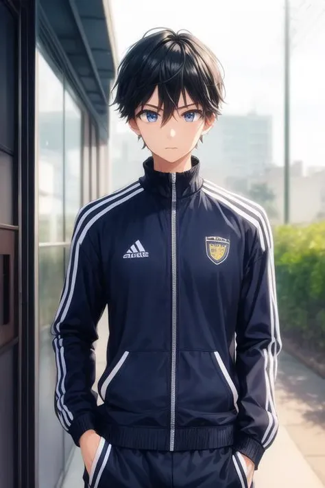 (masterpiece, best quality:1.2), <lora:bl_isagi-10:0.8>, cowboy shot, solo, male focus, 1boy, isagi yoichi, expressionless, closed mouth, looking at viewer, black hair, bodysuit, soccer uniform