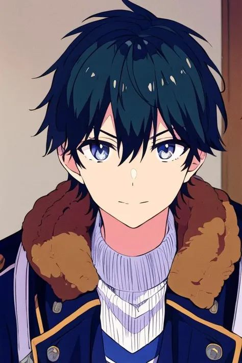masterpiece, best quality, high quality, 1boy, solo, male focus, looking at viewer, upper body, <lora:masamune_makabe:0.66>, masamune_makabe, black hair, blue eyes, coat