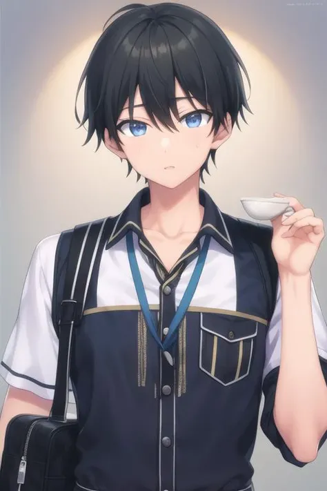 masterpiece, best quality, high quality, 1boy, solo, male focus, looking at viewer, upper body, <lora:masamune_makabe:0.66>, masamune_makabe, black hair, blue eyes,