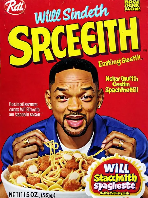 <lora:cereal_box_sdxl_v1:1> will smith eating spaghetti, hilarious