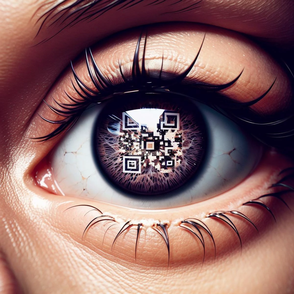 a realistic closeup photo of a personâs eyes, their pupils and irises are in the shape of QR Codes, a realistic closeup photo of a personâs eyes
<lora:QR_Irises:0.7>