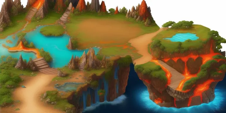 Masterpiece, high quality, high resolution, the highest resolution, white background, intricate details, highest quality, game icon, game icon institute, game scenes, path, water, staircase, lava, (((0volcanic terrain))),<lora:scene2:0.6>