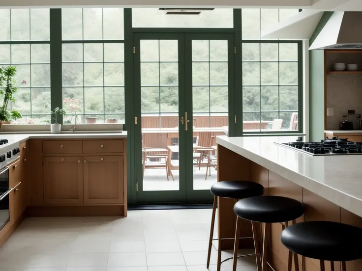 <lora:mansion conservatory-v1.0:0> 1970s, mansion conservatory,  sharp, realistic, 4k, film grain, bokeh, modern kitchen