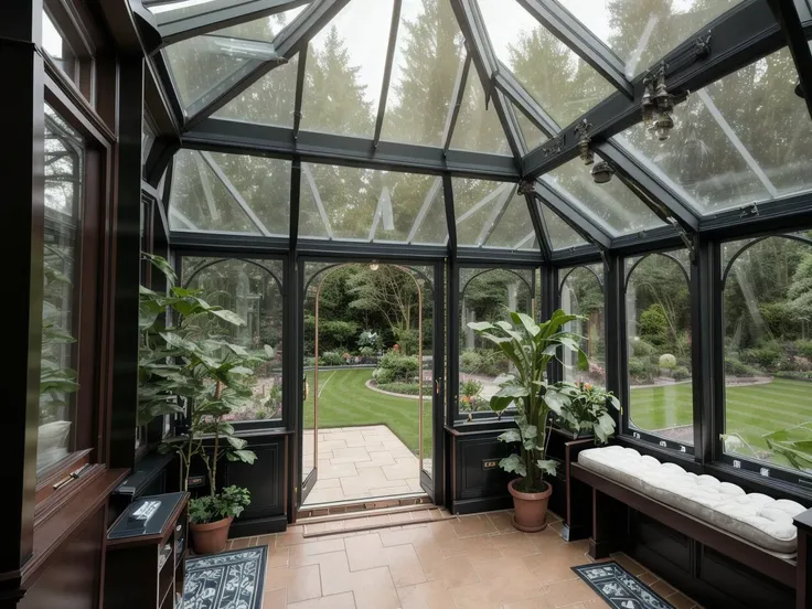 <lora:mansion conservatory-v1.0:1> spaceship, mansion conservatory, sharp, realistic, 4k, film grain, bokeh, futuristic space view through the windows