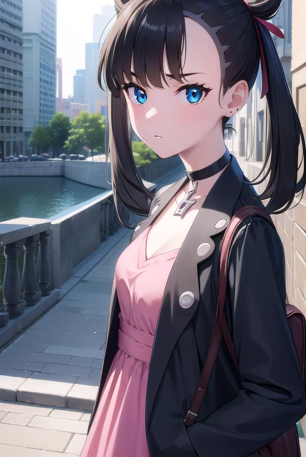 pokemonmarnie, <lyco:pokemonmarnie-lyco-nochekaiser:1>,
pokemonmarnie, aqua eyes, asymmetrical bangs, asymmetrical hair, black hair, hair ribbon, long hair, red ribbon, ribbon, twintails, (small breasts:1.2),
BREAK backpack, bag, black choker, black jacket, choker, dress, earrings, jacket, jewelry, long sleeves, open clothes, pink bag, pink dress,
BREAK looking at viewer, full body, upper body,
BREAK outdoors, city, sky,
BREAK <lyco:GoodHands-beta2:1>, (masterpiece:1.2), best quality, high resolution, unity 8k wallpaper, (illustration:0.8), (beautiful detailed eyes:1.6), extremely detailed face, perfect lighting, extremely detailed CG, (perfect hands, perfect anatomy),
