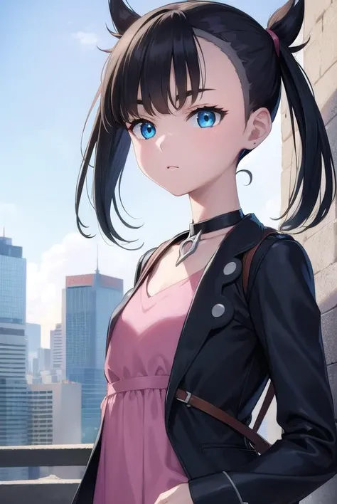pokemonmarnie, <lyco:pokemonmarnie-lyco-nochekaiser:1>,
pokemonmarnie, aqua eyes, asymmetrical bangs, asymmetrical hair, black hair, hair ribbon, long hair, red ribbon, ribbon, twintails, (small breasts:1.2),
BREAK backpack, bag, black choker, black jacket, choker, dress, earrings, jacket, jewelry, long sleeves, open clothes, pink bag, pink dress,
BREAK looking at viewer, full body, upper body,
BREAK outdoors, city, sky,
BREAK <lyco:GoodHands-beta2:1>, (masterpiece:1.2), best quality, high resolution, unity 8k wallpaper, (illustration:0.8), (beautiful detailed eyes:1.6), extremely detailed face, perfect lighting, extremely detailed CG, (perfect hands, perfect anatomy),