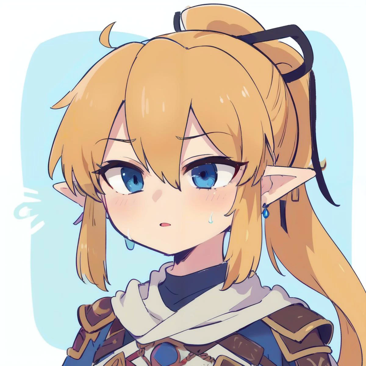 (masterpiece), (best quality),
detailed face, 1boy, solo,
linksheikah, bangs, ponytail, blue_eyes,<lora:Link_Sheikah_Armor_Set_LoRA:0.7>