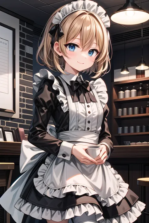 insanely detailed, absurdres, ultra-highres, ultra-detailed, best quality,
1girl, solo, nice hands, perfect hands
BREAK
(cleavage:-1.5),
(German maid:1.2),
apron, blush, bow, bowtie, frilled apron, frills, long sleeves, maid, maid apron, maid headdress, waist apron, white apron,
(maid costume, maid hair dress:1.3), long skirt
BREAK
happy smile, laugh, closed mouth
BREAK
from side,
standing, cowboy shot, looking at viewer
BREAK
slender, kawaii, perfect symmetrical face, ultra cute girl, ultra cute face, ultra detailed eyes, ultra detailed hair, ultra cute, ultra beautiful
BREAK
in coffee shop, indoors, depth of field, ultra detailed background
BREAK
medium breasts
BREAK
blonde hair, blue eyes, medium hair, hair between eyes