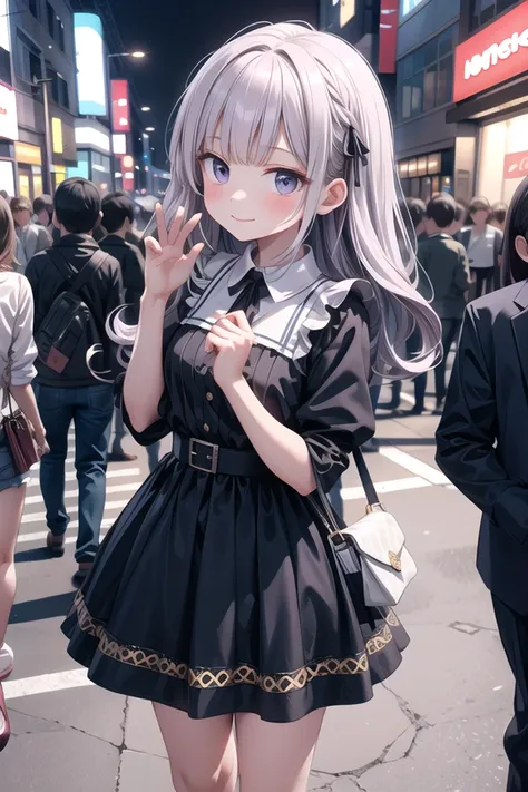 insanely detailed, absurdres, ultra-highres, ultra-detailed, best quality,
1girl, solo, nice hands, perfect hands
BREAK
gothic theme, black gothic dress, white frill, hair dress
BREAK
(nsfw:-1.5)
BREAK
happy smile, laugh, closed mouth
BREAK
45 angle,
standing, cowboy shot, looking at viewer
BREAK
slender, kawaii, perfect symmetrical face, ultra cute girl, ultra cute face, ultra detailed eyes, ultra detailed hair, ultra cute, ultra beautiful
BREAK
shibuya, akihabara, tokyo, street, crowd, cityscape, depth of field, ultra detailed background
BREAK
medium breasts
BREAK
purple hair, black eyes, afro,