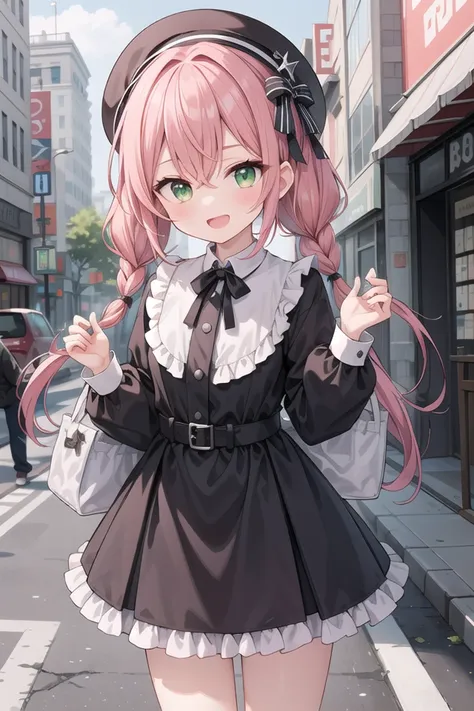 insanely detailed, absurdres, ultra-highres, ultra-detailed, best quality,
1girl, solo, nice hands, perfect hands
BREAK
gothic theme, black gothic dress, white frill, hair dress, (cleavage:-1.5)
BREAK
happy smile, laugh, open mouth
BREAK
standing, cowboy shot, looking at viewer
BREAK
slender, kawaii, perfect symmetrical face, ultra cute girl, ultra cute face, ultra detailed eyes, ultra detailed hair, ultra cute, ultra beautiful
BREAK
in street, cityscape in harajuku, depth of field, ultra detailed background
BREAK
large breasts
BREAK
orange hair, green eyes, french braids, hair between eyes