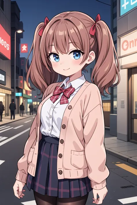 insanely detailed, absurdres, ultra-highres, ultra-detailed, best quality,
1girl, solo, nice hands, perfect hands
BREAK
(School Uniforms:1.2), (pink cardigan is fit body:1.4), ((do up a buttons, not loose):1.5), ((long sleeve, sleeves past wrists):1.2), (inner wear is white collared-shirt:1.3), (red plaid-pattern bow:1.3), (red plaid-pattern pleated skirt:1.3), ((dark-brown pantyhose, loafers):1.2)
BREAK
(nsfw:-1.5)
BREAK
happy smile, laugh, closed mouth
BREAK
,
standing, cowboy shot, looking at viewer
BREAK
slender, kawaii, perfect symmetrical face, ultra cute girl, ultra cute face, ultra detailed eyes, ultra detailed hair, ultra cute, ultra beautiful
BREAK
in street, cityscape in harajuku, depth of field, ultra detailed background
BREAK
medium large breasts
BREAK
hime cut, (low twintails:1.3), messy hair, medium hair, (red brown hair, dark blue eyes:1.3)
<lora:eyecolle_torenia_v100:0.5> <lora:eyecolle_nadeshiko_v100:0.5>