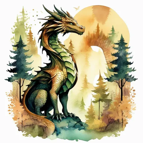 Fantasy T-shirt, Dragon Character, Enchanted Forest Landscape, Earthy Color Palette, Scale Texture, Watercolor Style, Bird's Eye Perspective,
,T shirt design,TshirtDesignAF,
<lora:TShirtDesignRedmondV2-Tshirtdesign-TshirtDesignAF:1>