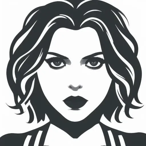 Icon of black widow face, close up, looking to the camera, realistic, skinny (white background:1.4), b&w  <lora:minimalistIcons_v10:1.1>