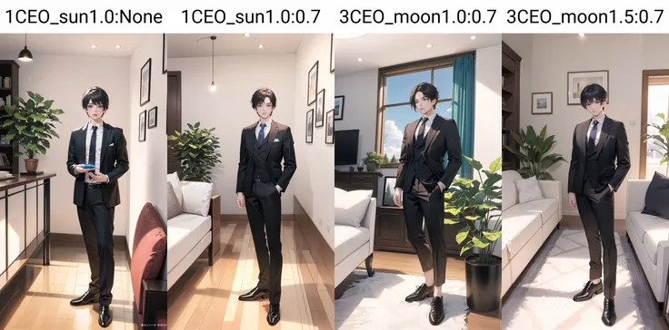 (masterpiece:1.2), (best quality:1.2), (extremely detailed:1.2), (photorealistic:1.2),(illustration:1.2),(beautiful and aesthetic:1.3),beautiful scenery,(Masterfully crafted Glow,lens flare),
(realistic:1.3), (extremely intricate:1.2), (photorealistic:1.4), (extremely delicate), (ultra realistic:1.3),(hyperrealistic 3d render), hyperrealistic photography, extremely detailed CG unity 8k wallpaper, HDR, RAW photo, dslr,
ceo,1male,mature male,solo,male focus,(full body:1.3),standing,black hair,side-split bangs,slender eyes,low brow, square jaw,(tanned brown skin:0.9),close mouth, formal,collared shirt,necktie,open jacket,black suit,black blaze,black pants,tall muscular guy,handsome face,sharp focus, wide shot,
day,indoors, living room, (intricately detailed visible background:0.6),((caustic)), floor windows, blue sky, curtains,table, couch, building, plant,reflective floor, cloud, wooden floor, dramatic shadow,bookshelf, railing, carpet,vase, hanging pictures, potted plant,
colourful,(Cinematic masterpiece),splashes of colour,beautiful, (center focus), symmetrical,(detailed glow),(intricately detailed visible background:0.6),((caustic)),ambient occlusion,photorealistic, digital painting, artstation, illustration, concept art, smooth, modern and trendy,
<lora:1CEO_sun1.0:None>