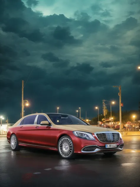 mastrepice, best quality, mercedes s-class, x222, 1car, multicolour, night, road background, rainy, analog gloomy photo, high detail, Sharp focus, (photorealism), realistic, best quality, 8k, award winning, dramatic lighting, epic, cinematic, masterpiece <lora:MERCEDESMAYBACHSClassX222:0.7>