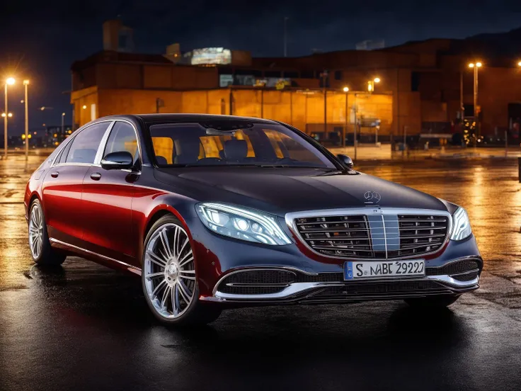 mastrepice, best quality, mercedes s-class, x222, 1car, black car, night, road background, rainy, official art,extremely detailed CG unity 8k wallpaper, high detail, Sharp focus, (photorealism), realistic, best quality, 8k, award winning, dramatic lighting, epic, cinematic, masterpiece <lora:MERCEDESMAYBACHSClassX222:0.7>