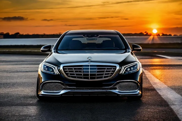 photo of a red mercedes s-class, x222, 1car, golden hour, road background, rainy, official art,extremely detailed CG unity 8k wallpaper, high detail, Sharp focus, (photorealism), realistic, best quality, 8k, award winning, dramatic lighting, epic, cinematic, masterpiece, ultra detailed, beautiful, aesthetic, perfect lighting, <lora:MERCEDESMAYBACHSClassX222:0.6>, widebody sedan, (large fender flares:1.1), deep dish rims, racing wheels, ground vehicle, motor vehicle, <lora:conceptWB_v1:0.8>