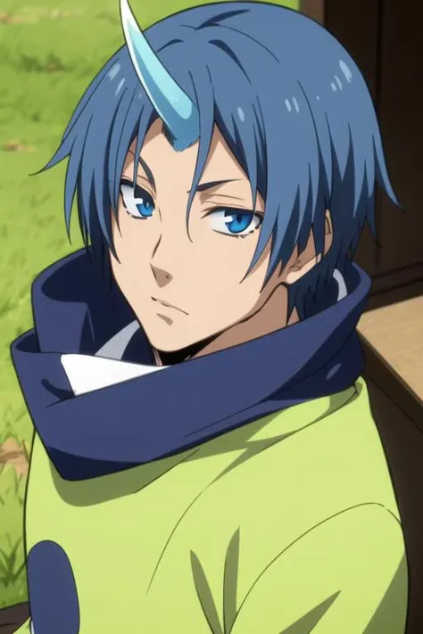 masterpiece, best quality, sketch, 1boy, solo, male focus, looking at viewer, , , <lora:souei_tensei_shitara:0.70>, souei_tensei_shitara, blue hair, blue eyes, single horn