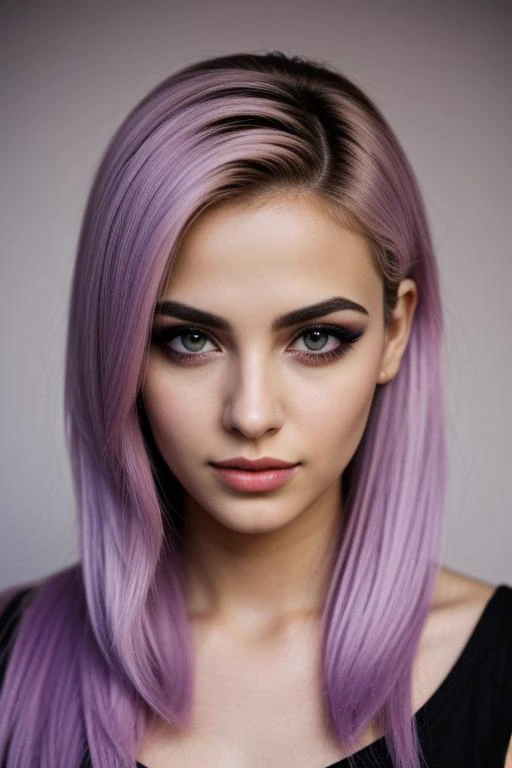young adult middle eastern woman,
,powerful,
blonde,fade cut hair,
Twilight lavender eyeliner,,