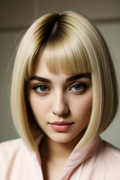 young adult saudi woman,
,anemic,
dirty blonde,bob cut,
mascara,,
