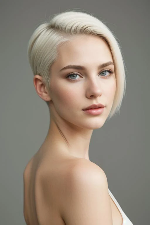 young adult white american, caucasian woman,
,beautiful,
platinum blonde,undercut hair,
light makeup,,