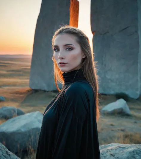 (wxpippper:1.1),<lora:SDXL_piperXL:0.99> breathtaking cinematic photo a portrait of a beautiful mysterious modest woman with glowing eyes standing next to a gigantic monolith, the most clever photographer style, astonishing, gorgeous, imaginative, brilliant