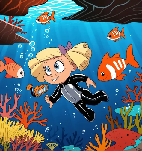 score_9, score_8_up, score_7_up, score_6_up, Detailed Background, BREAK
 <lora:Baby_Dahl_v2:0.8> mldahl, blonde hair, bow, 1girl, blue eyes, BREAK
underwater, wetsuit, diving suit, coral, fish, clownfish, crabs, reef, bright, bubbles, snorkel,