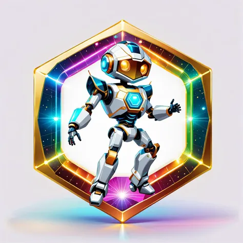 a hexagon with a dancing disco robot , vector,  <lora:badgemkrsdxl:0.9>, best quality, badgemkrsdxl, white background,retro-futeristic, disco ball, badge