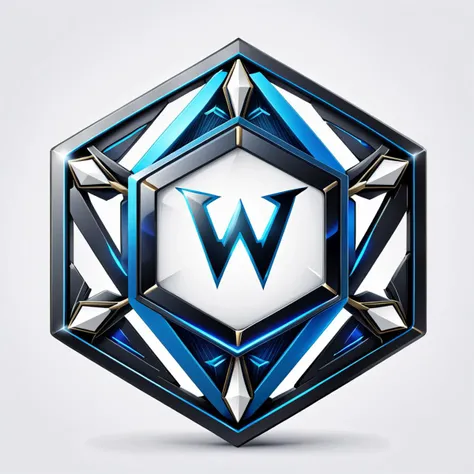 a hexagon with a stylized w logo , vector, <lora:badgemkrsdxl:0.9>, best quality, black and blue, badgemkrsdxl, white background,fantasy, galaxy,