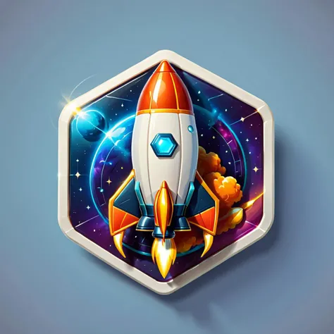 a stylized badge of rocketship, hexagon, vector, <lora:badgemkrsdxl:1>, best quality,