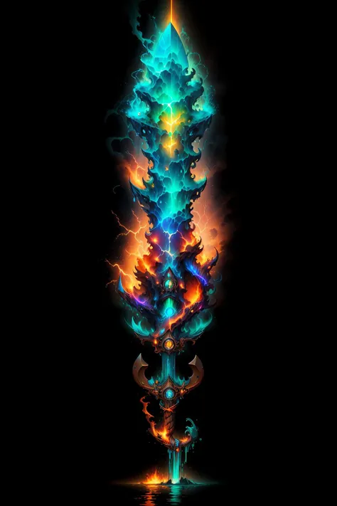 <lora:Pecha_Swords_LORA_V1:1:0.8>, best quality, Trending on Artstation, masterpiece, straight cleaver, straight handle with bracket,water blade,lightening surrounded, fire handle, <lora:Neonpunkai-8:0.6>, Neonpunkai