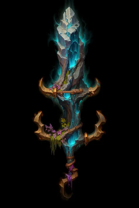<lora:Pecha_Swords_LORA_V1:1:0.8>,best quality, Trending on Artstation, masterpiece, [tree|cleaver|waterfall], straight [handle|stone|roots|spring] with bracket,