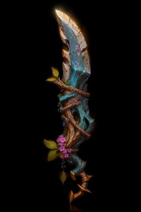 <lora:Pecha_Swords_LORA_V1:1:0.8>,best quality, Trending on Artstation, masterpiece, [tree branches|cleaver|0.5], straight [handle|flowers|leaf|spring] with bracket,