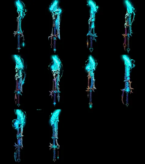 Game Art of cleaver in Painting Comix art style, <lora:Pecha_Swords_LORA_V1.4:0.8>, best quality, Trending on Artstation, masterpiece, blue magical glowing blade, glowing enchantment, BoneyardAI handle, <lora:BoneyardAI:0.4>