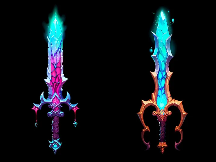 Game Art of DarkFantasy sword in Painting Comix art style, <lora:Pecha_Swords_LORA_V1.4:0.8>, best quality, Trending on Artstation, masterpiece, blue kkw-FX-glowline magical blade, glowing enchantment