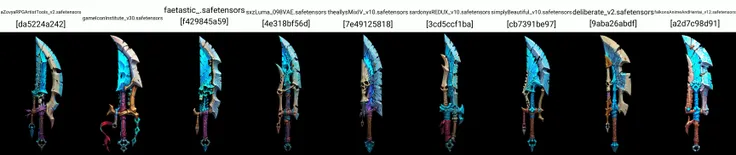 Game Art of cleaver in Painting Comix art style, <lora:Pecha_Swords_LORA_V1.4:0.8>, <lora:BoneyardAI:0.4>, best quality, Trending on Artstation, masterpiece, blue magical blade, with BoneyardAI bone handle