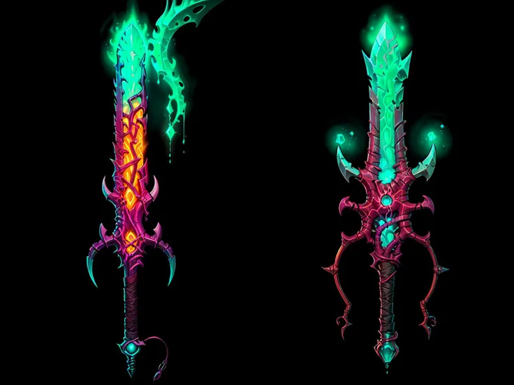 Game Art of DarkFantasy sword in Painting Comix art style, <lora:Pecha_Swords_LORA_V1.4:0.8>, best quality, Trending on Artstation, masterpiece, blue kkw-FX-glowline magical blade, glowing enchantment
