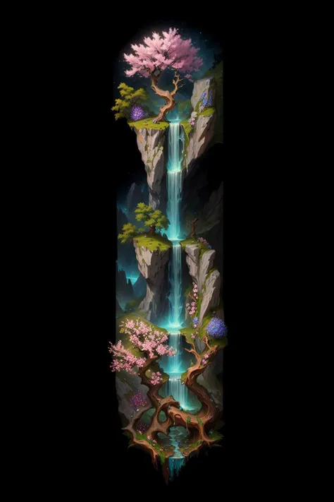 <lora:Pecha_Swords_LORA_V1:1:0.8>,best quality, Trending on Artstation, masterpiece, [alpine:|waterfall:0.3], straight [stone|tree roots|leaf|flowers] with bracket,