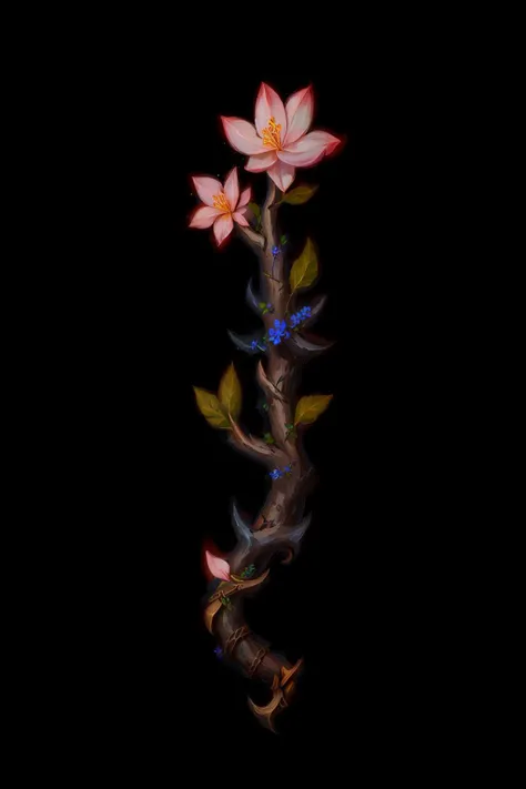 <lora:Pecha_Swords_LORA_V1:1:0.8>,best quality, Trending on Artstation, masterpiece, [flowers|cleaver|branches|bloomers], straight [roots|branches|handle] with bracket,