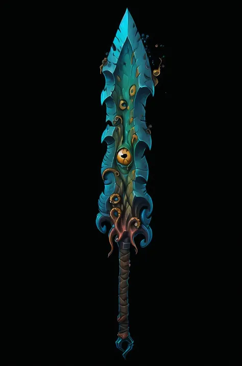 Game Art of oceanic sword in Painting Comix art style, yellow eye, tentacles, best quality, Trending on Artstation, masterpiece, <lora:Pecha_Swords_LORA_V1.1:1>