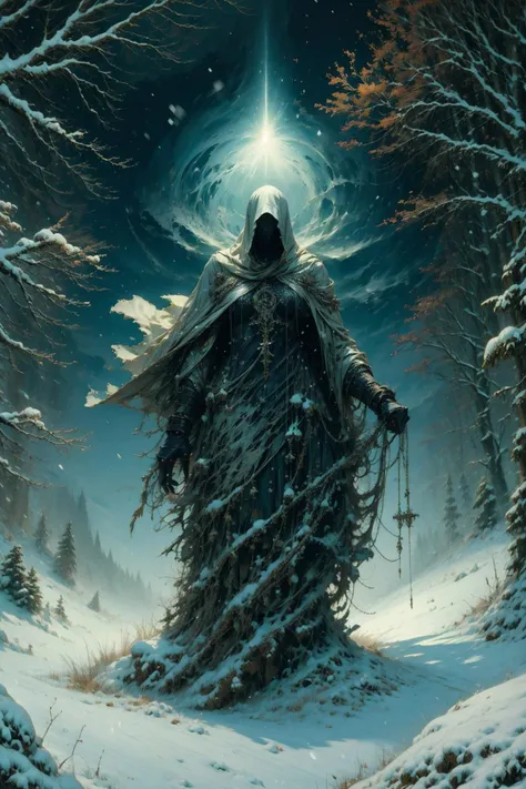 (masterpiece:1.1), (best quality:1.1), (vibrant colors:1.1), BREAK,
(dark blue:1.1), (night:1.1), (dense forest:1.1), (fog:1.1), (snow:1.0), (glowing:1.0), (eerie:1.1), (gloomy:1.0), (windy:1.1), (snowing:1.0), BREAK,
(solo:1.2), (no humans:1.1), (ghost:1.0), (revenant:1.0), (torn cloak:1.0), (torn fabric:1.0), (faceless:1.1), (aura:1.0), (ethereal:1.0), (g0s1:1.0), <lora:GhostConcept:0.6> , BREAK,
(dark fantasy:1.0), (horror:1.0), (cinematic:1.0),