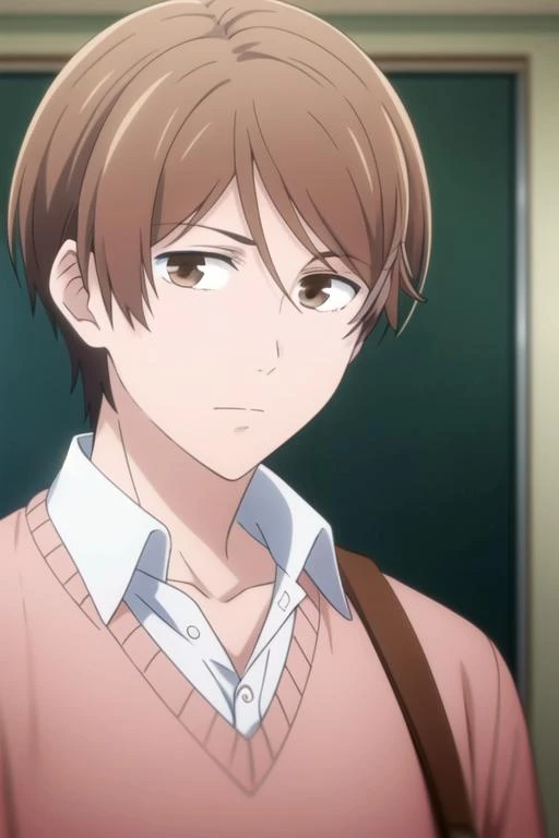 masterpiece, best quality, illustration, 1boy, solo, male focus, looking at viewer, , depth of field, <lora:mitsuru_fukushige:0.72>, mitsuru_fukushige, brown hair, brown eyes