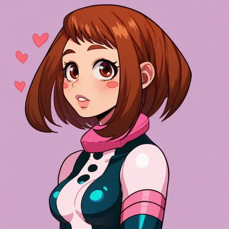 score_9, score_8_up, score_8, (32k, masterpiece:1.2),(high detailed skin:1.1),( high quality:1.1), , cute, eyelashes, solo, hearts, blush, lips, shiny clothes, upper body, looking at viewer, background
<lora:ochako-uraraka-ponyxl-lora-nochekaiser:1> ochako uraraka, brown eyes, brown hair, short hair, blush, blush stickers,
bodysuit, skin tight, superhero,