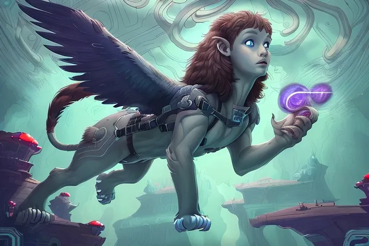 photo of solo ((sphinx)) flying, 8k resolution, (detailed glowing eyes), (from_below:1.5), full body, talons, sfw, color, masterpiece, epic, long flowing hair