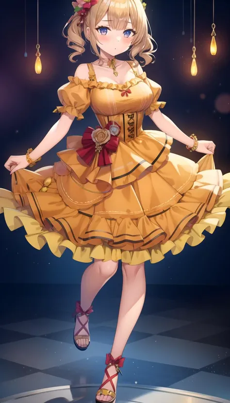adult, 1girl, medium breasts, full body, orange dress, layered <lyco:torino_aqua:0.7>