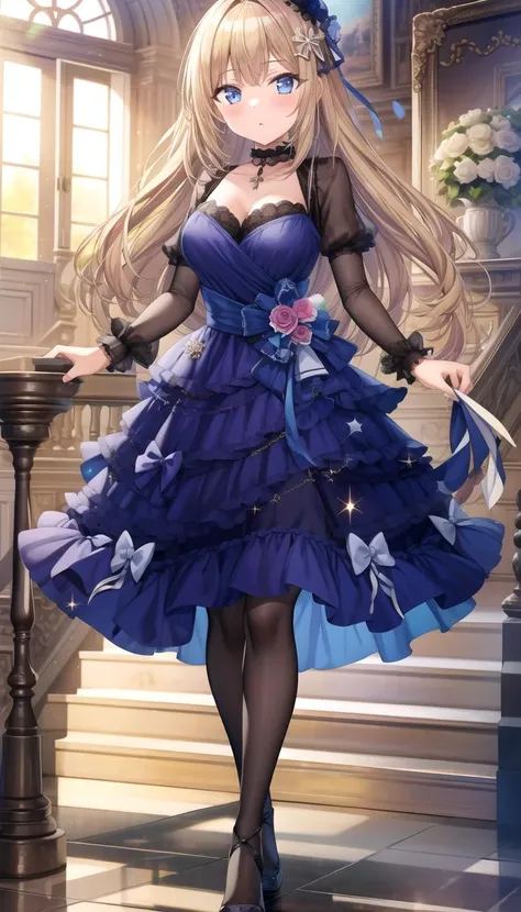 adult, 1girl, medium breasts, full body, black dress, layered <lyco:torino_aqua:0.7>
